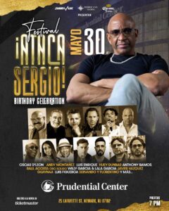 Festival ¡Ataca Sergio! lineup graphic featuring Sergio George and salsa all-stars