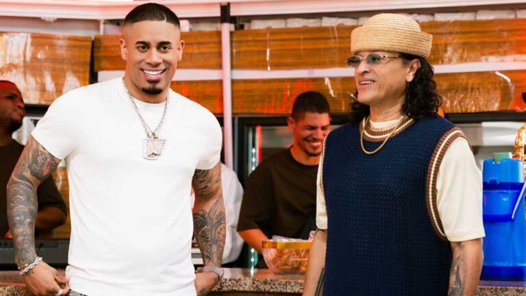 Elvis Crespo and Michael Flores in the “Abeja Blanca 2.0” music video filmed in Puerto Rico and Santo Domingo