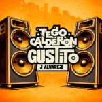 Tego Calderón and J Alvarez Gustito single artwork with speakers and orange background
