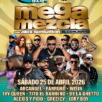 Mega Mezcla 2026 concert lineup featuring Arcángel, Wisin, Ivy Queen, and Farruko