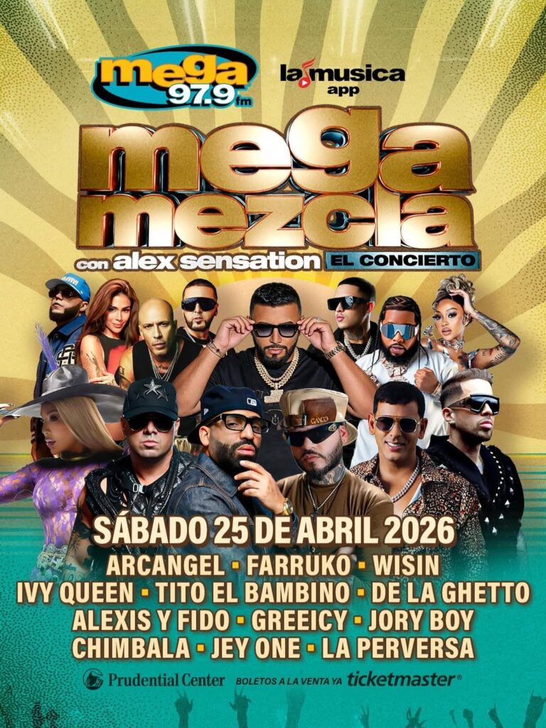 Mega Mezcla 2026 concert lineup featuring Arcángel, Wisin, Ivy Queen, and Farruko