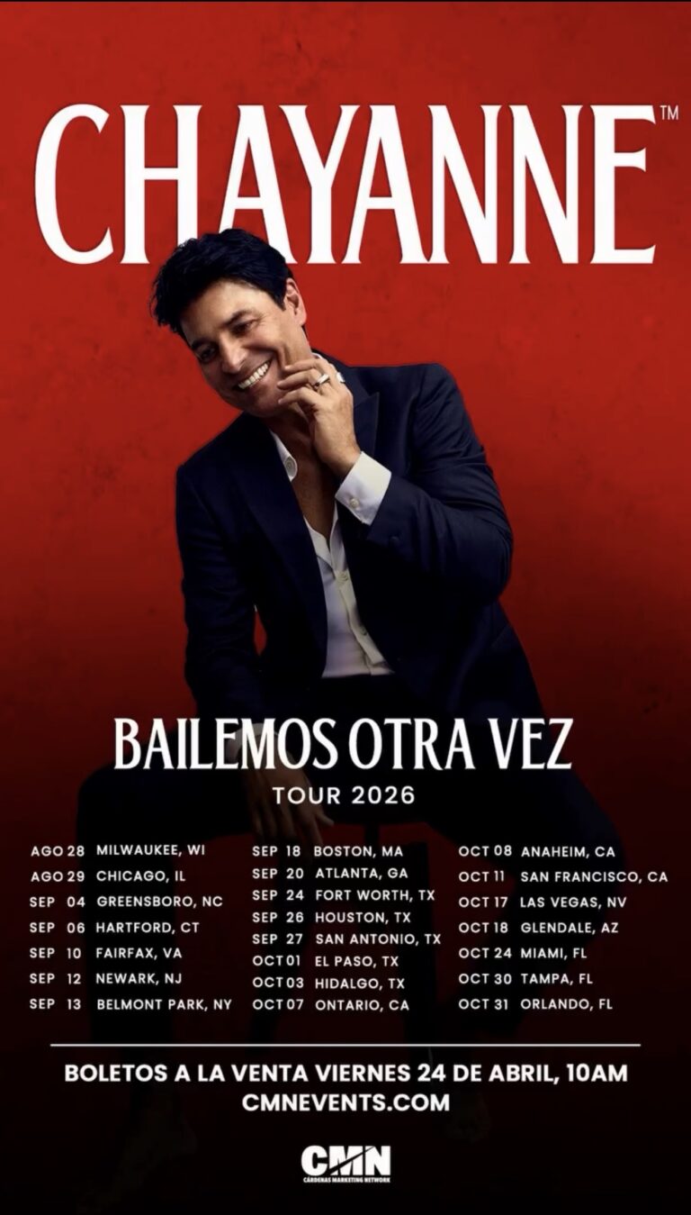 Chayanne Bailemos Otra Vez Tour 2026 official poster with U.S. dates