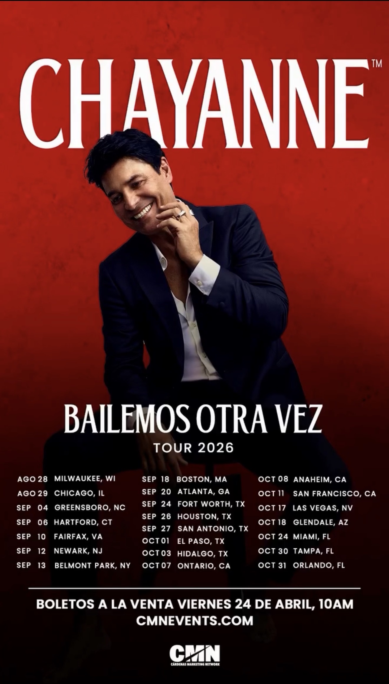 Chayanne Returns to U.S. Arenas with “Bailemos Otra Vez Tour 2026”