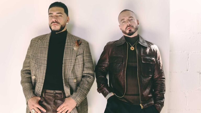 J Balvin and Ryan Castro in cinematic promotional visuals for their joint album Omerta