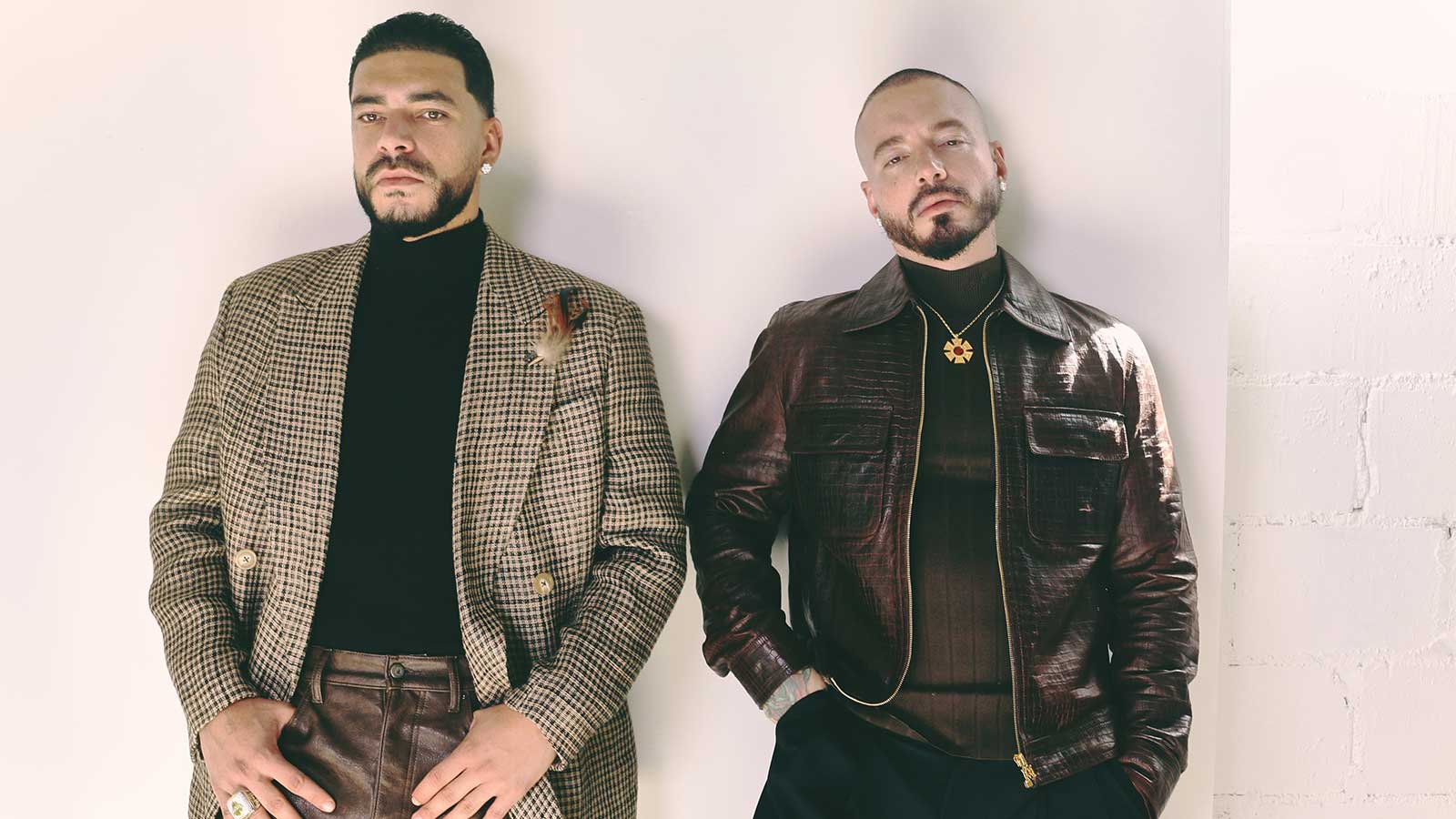 J Balvin and Ryan Castro in cinematic promotional visuals for their joint album Omerta
