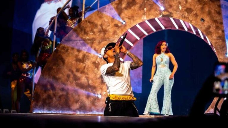 Ozuna performing surprise guest set with Cardi B at Amerant Bank Arena in Sunrise Florida