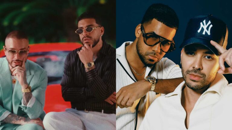 Balvin and Ryan Castro performing together on stage Romeo Santos and Prince Royce bachata collaboration performance