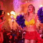 Karol G and Becky G performing together during Coachella Weekend 2