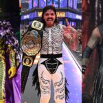 Damian Priest , Dominik Mysterio, and Rey Mysterio representing Latino wrestlers at WrestleMania