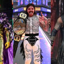 Damian Priest , Dominik Mysterio, and Rey Mysterio representing Latino wrestlers at WrestleMania