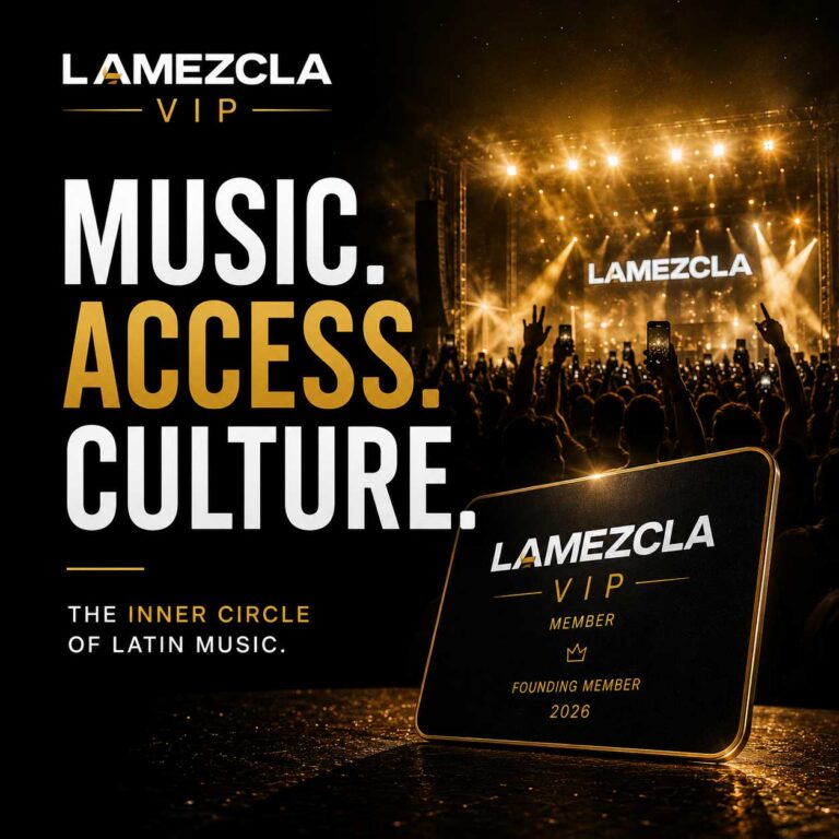VIP membership ad for LAMEZCLA: highlights exclusive experiences, presale access, member-only content, and ad-free radio; join now via the CTA button.