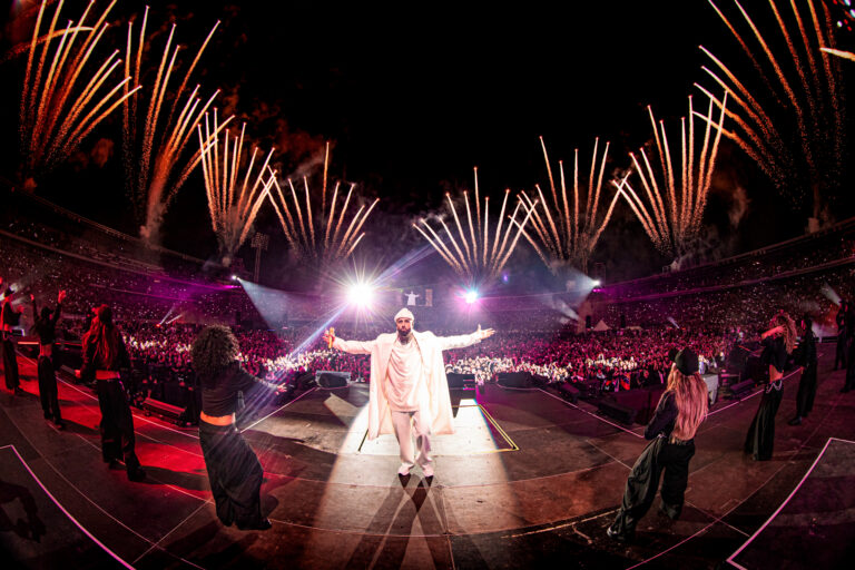 Nicky Jam performing before a sold-out stadium crowd of 40,000 fans in Colombia.