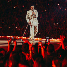 Bad Bunny performing during the DeBÍ TiRAR MáS FOToS World Tour in Europe