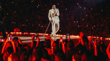 Bad Bunny performing during the DeBÍ TiRAR MáS FOToS World Tour in Europe