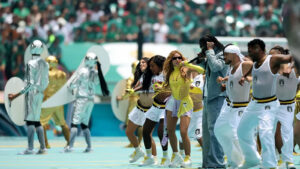 Shakira performing Dai Dai during the 2026 FIFA World Cup opening ceremony in Mexico City