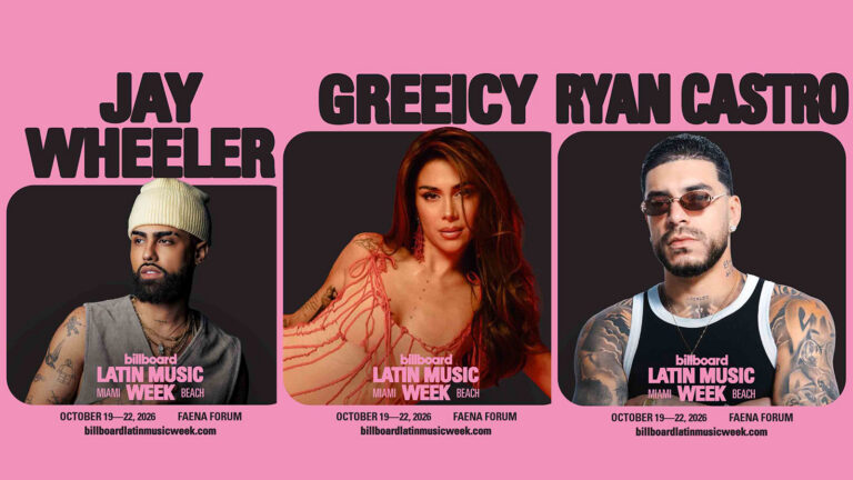Billboard Latin Music Week 2026 official promotional artwork announcing first speakers.