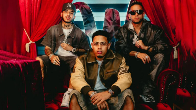 Myke Towers celebrating as "5 Estrellas" reaches No. 1 on Billboard Latin Airplay.
