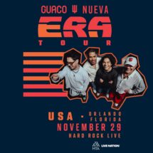 Concert poster for Guaco U Nueva ERAS Tour with a four-member band photo and date: November 29, Hard Rock Live, Orlando, Florida, USA.