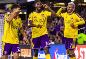 Antoine Griezmann celebrating with Orlando City SC during Leagues Cup 2026.
