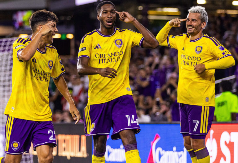 Antoine Griezmann celebrating with Orlando City SC during Leagues Cup 2026.