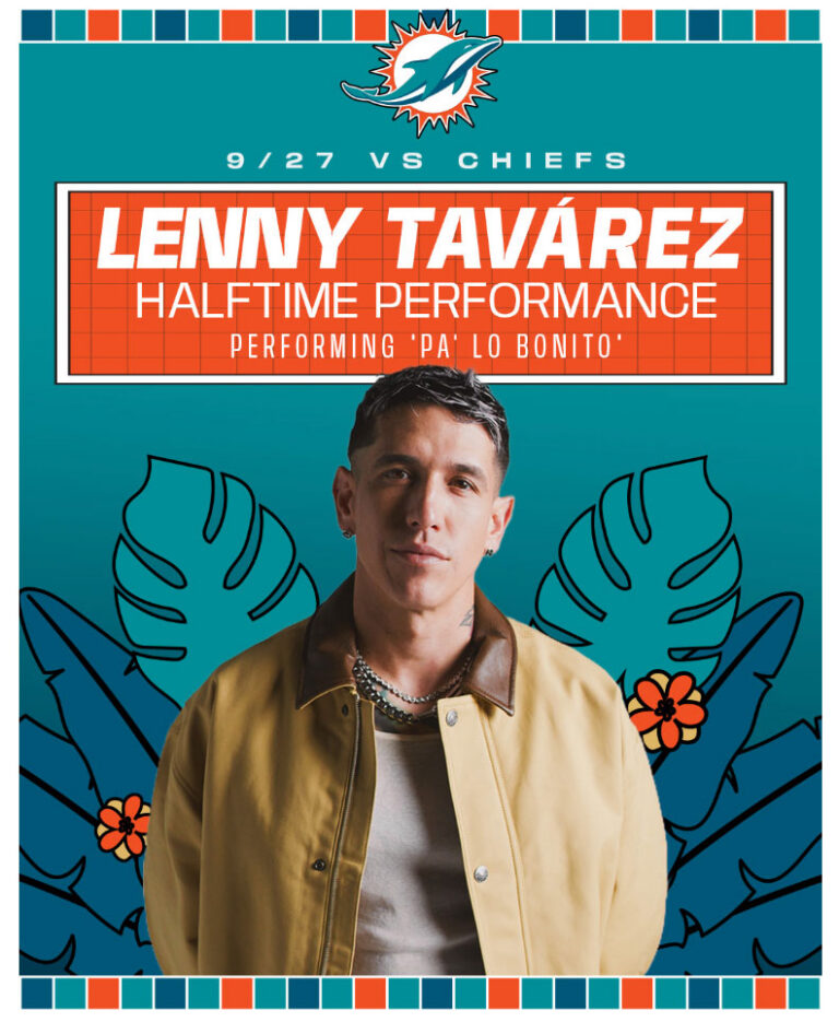 Lenny Tavárez performs during his 8 album era ahead of Miami Dolphins home opener appearance.