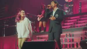 ELA Taubert joins Joe Jonas and the Jonas Brothers onstage during their sold-out Miami concert.