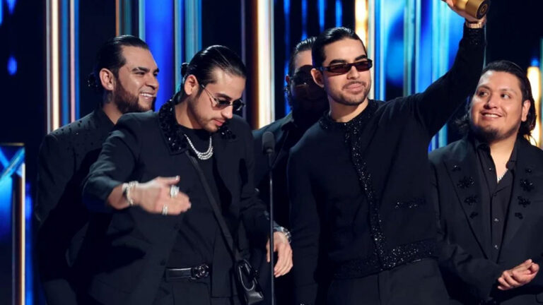Fuerza Regida celebrates its eight wins and Billboard Vanguard Award at the 2026 Billboard Latin Music Awards in Miami.